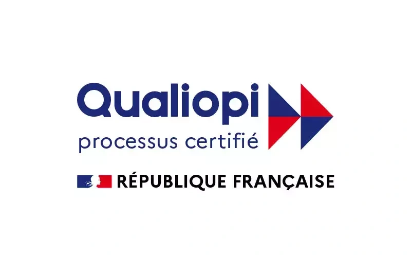 Nos Engagements 1 Logo officiel de la certification Qualiopi avec la mention « processus certifié » et « République Française ».