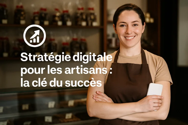 Stratégie digitale pour les artisans : la clé du succès 1 Femme artisan chocolatière souriante devant son atelier digitalisé